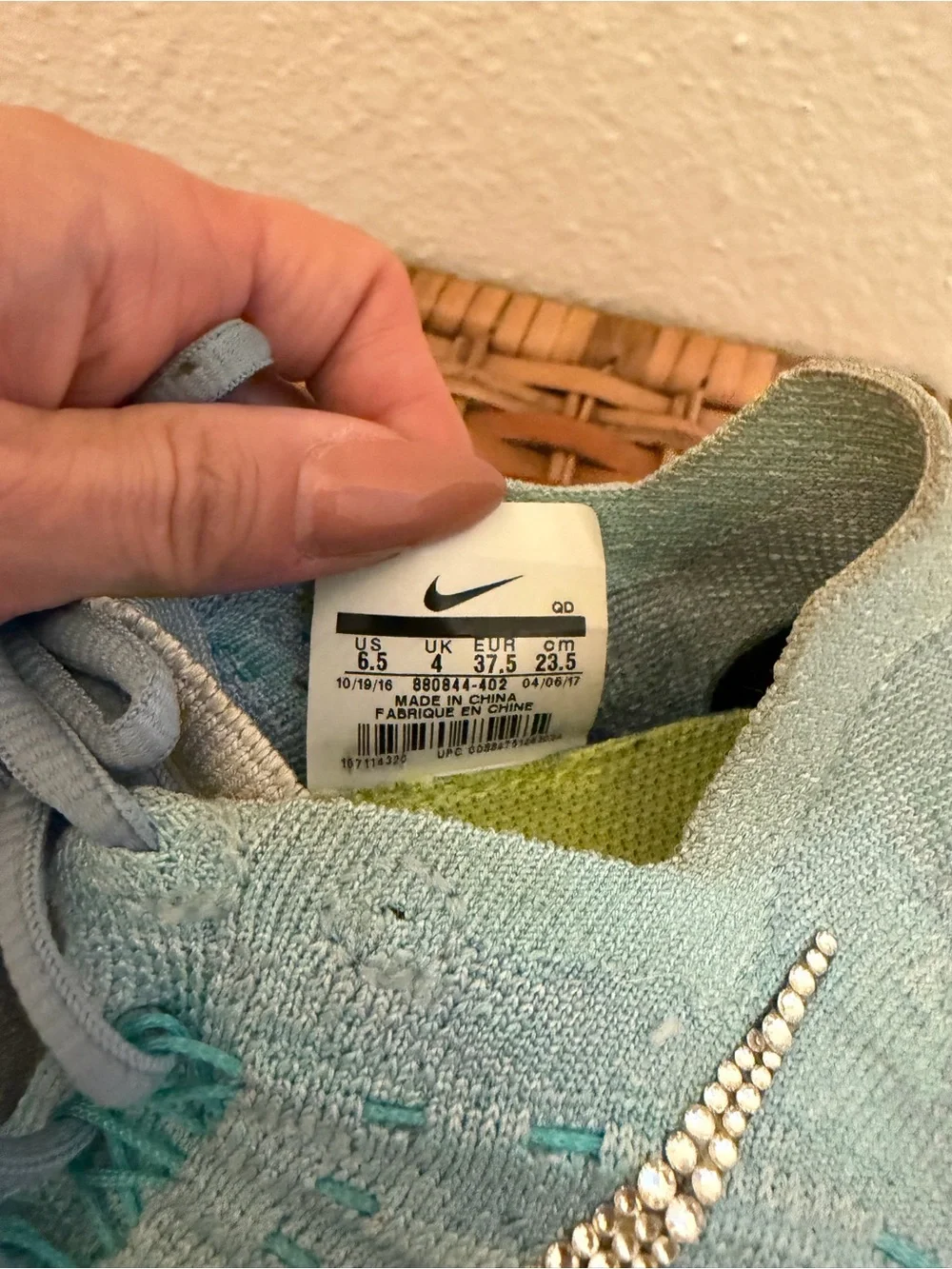Nike Women's Light Teal Knit Running Shoe with Swarovski Crystal Swoosh